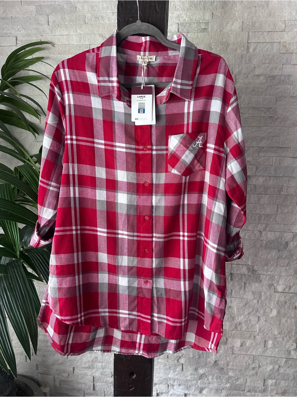 UG Apparel “Alabama” Plaid Button-Up Shirt - Red White Size L New with Tags